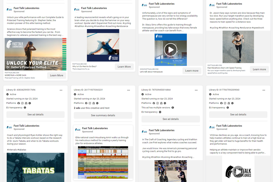 A selection of Fast Talk Labs ads as shown on Facebook and Instagram.