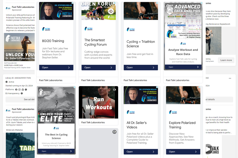 A selection of Fast Talk Labs ads from Google Ads.