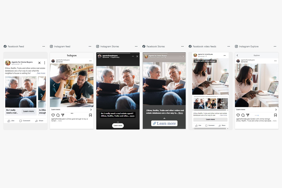For this content marketing campaign for Agents for Home Buyers, we upgraded existing content, did SEO, and created 50+ paid social media ads.