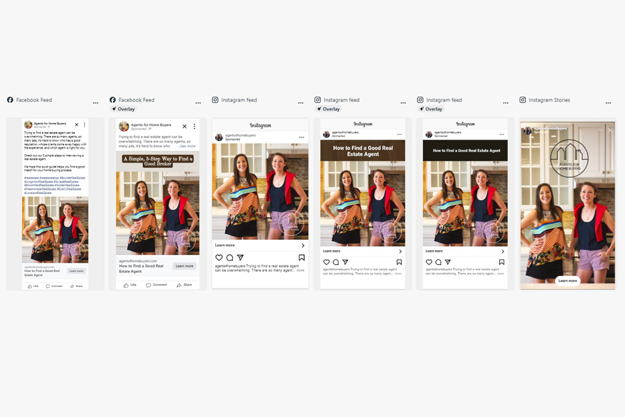 For this content marketing campaign for Agents for Home Buyers, we upgraded existing content, did SEO, and created 50+ paid social media ads.