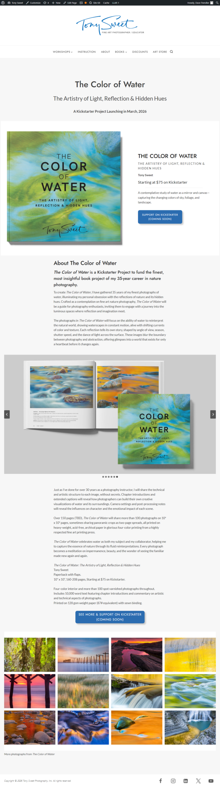 Tony Sweet The Color of Water landing page