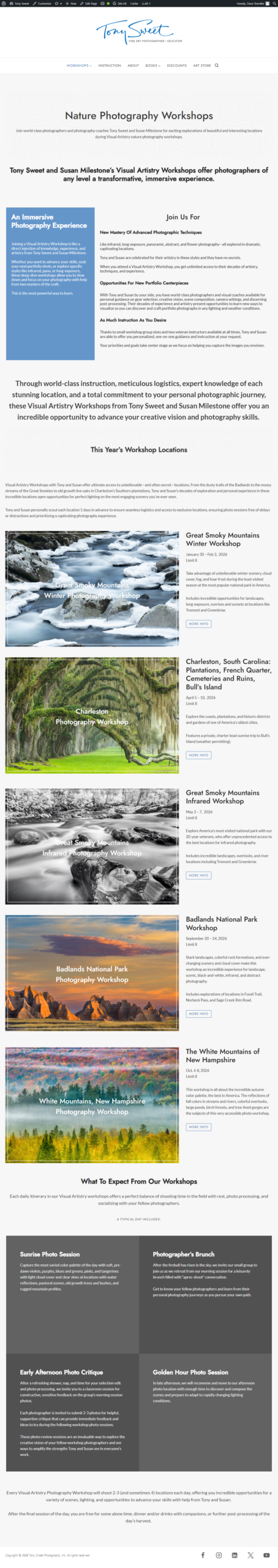 Tony Sweet Visual Artistry Photography Workshops Landing Page