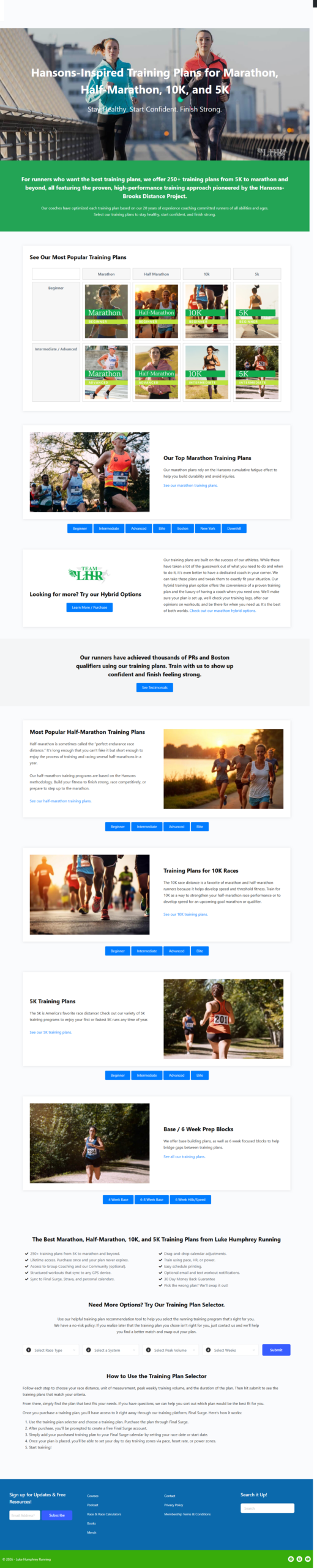 Luke Humphrey Running Training Plans Page After Intent+Method Marketing