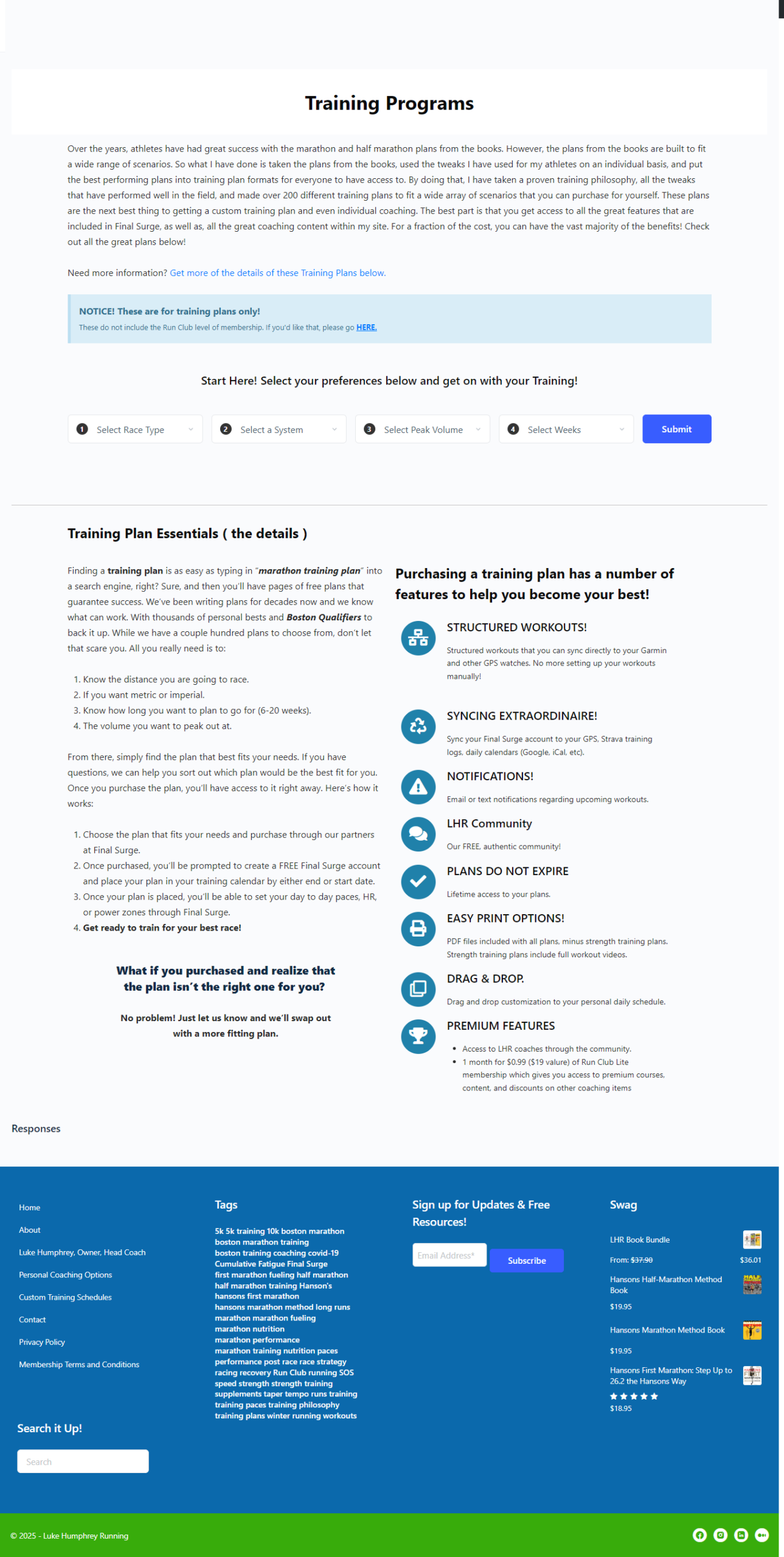 Luke Humphrey Running Training Plans Page Before Intent+Method Marketing